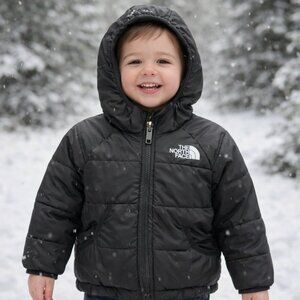The North Face Reversible Perrito Puffer Jacket Kids 3T Black Hooded Softshell